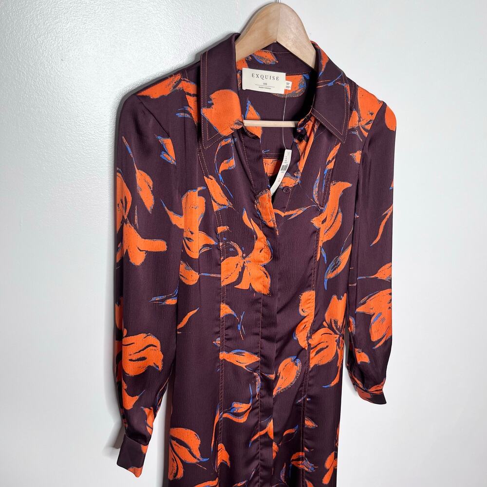 Anthropologie Exquise Jasmineelle Satin Shirt Dress XXS Purple Orange NWT $268 - Picture 6 of 15